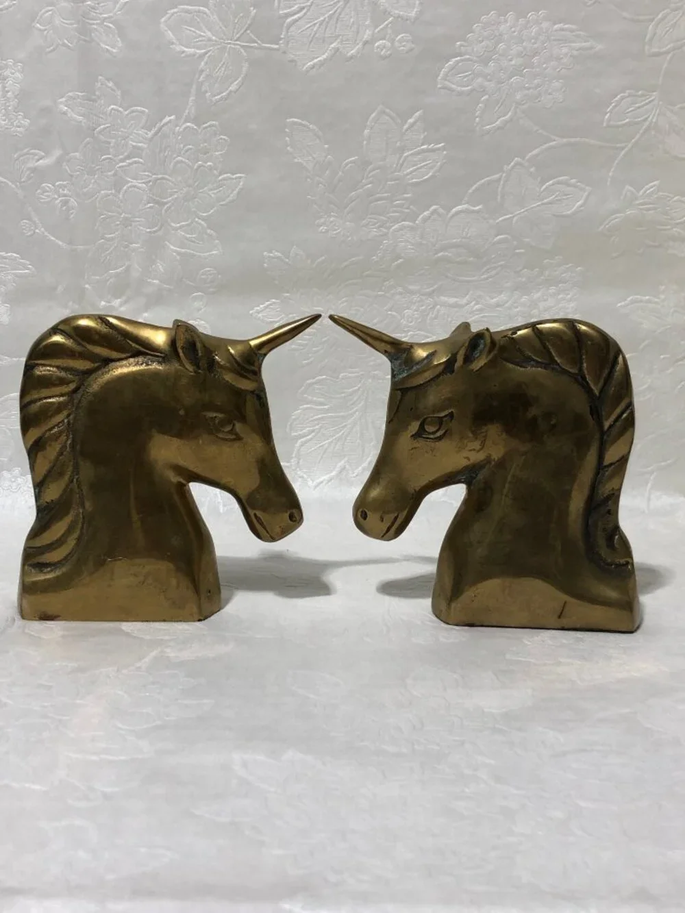 Vintage Brass Unicorn Bookends Pair Gold Fantasy Decor Mystical Heavy Sculpture